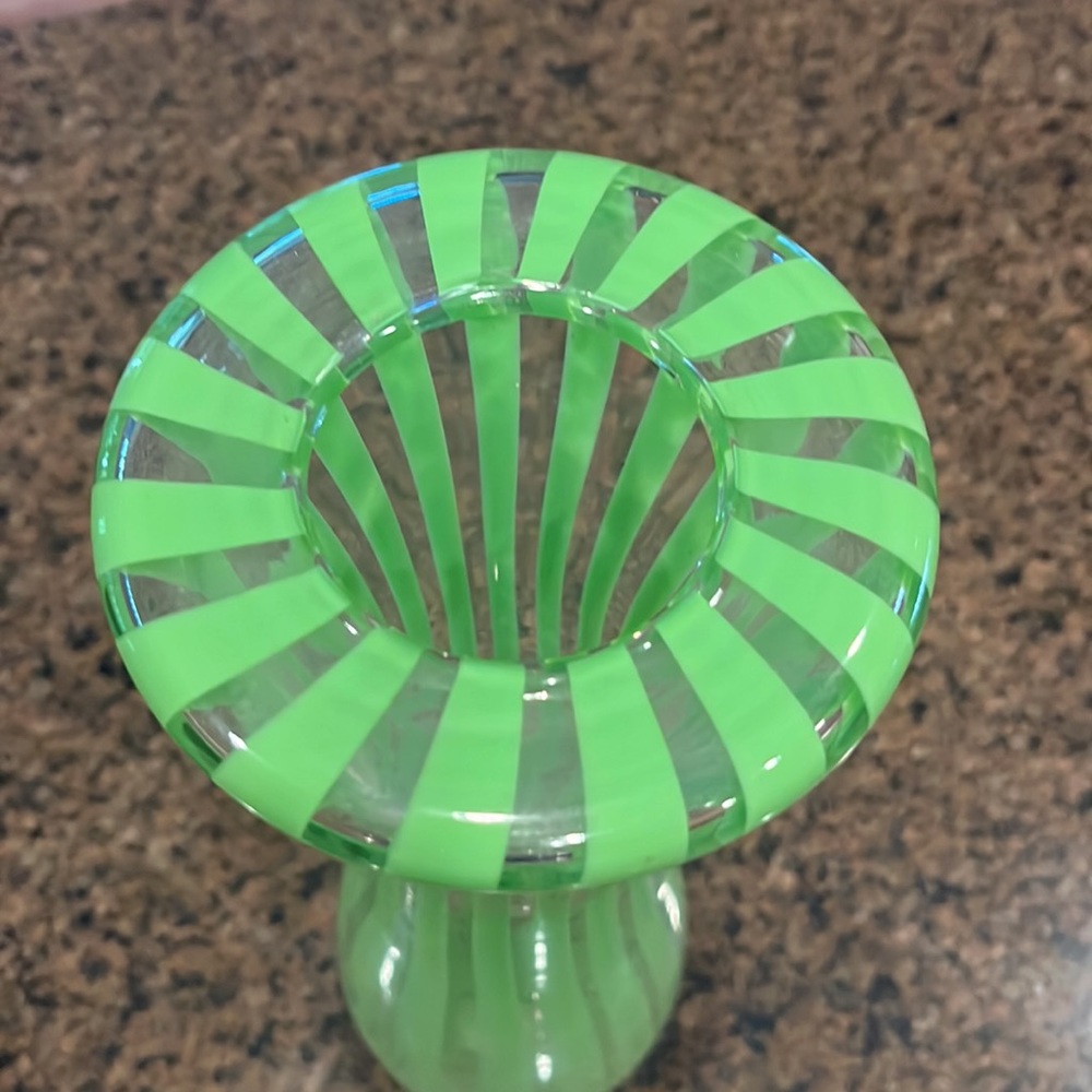 Crate & Barrel Tall Green Stripe Squeeze Handblown Vase 15 1/2" - Picture 2 of 4